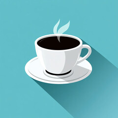 Obraz premium Illustration of a steaming cup of coffee on a saucer against a vibrant turquoise background highlighting a cozy atmosphere perfect for a morning ritual or afternoon break