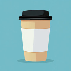 Coffee cup with black lid against a turquoise background, highlighting a simplistic and modern design ideal for cafe branding and beverage presentations