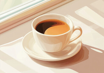 Enjoying a warm cup of coffee beside a sunlit window on a cozy morning