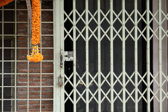 Iron door with pattern of modern house