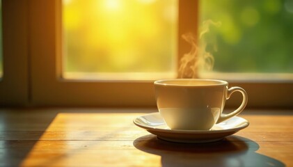 Fototapeta premium Light falls on a cup in the morning with soft gentle rays, gentle light, illumination, peaceful