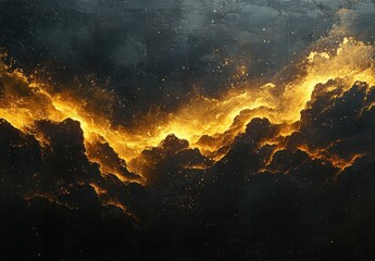 Naklejka premium Luxurious Gold Foil Clouds on Dark Textured Background