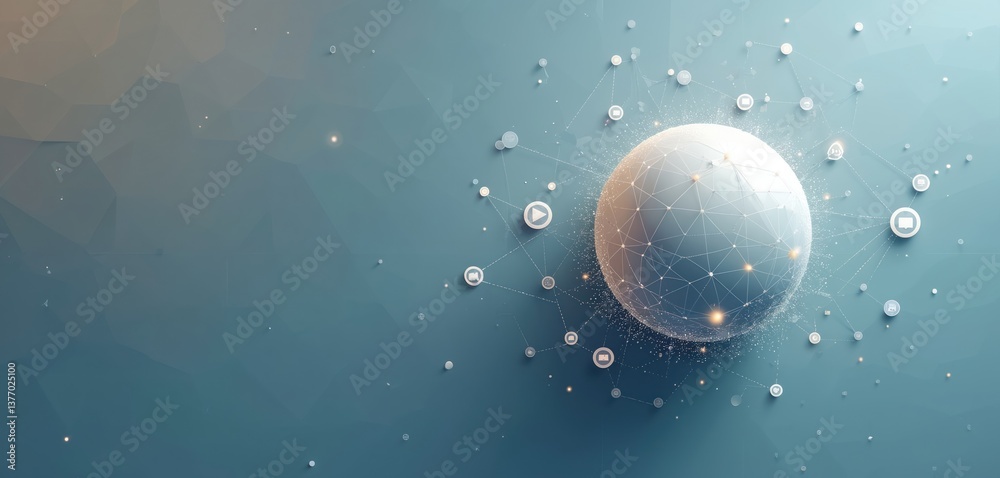 Aufkleber Abstract tech illustration with a digital sphere connected by lines of communication. Worldwide connection, global network concept. Cloud computing, data exchange, information transfer via internet.