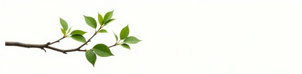 Fototapeta premium Single branch with leaves and twigs isolated on white background, tree, texture