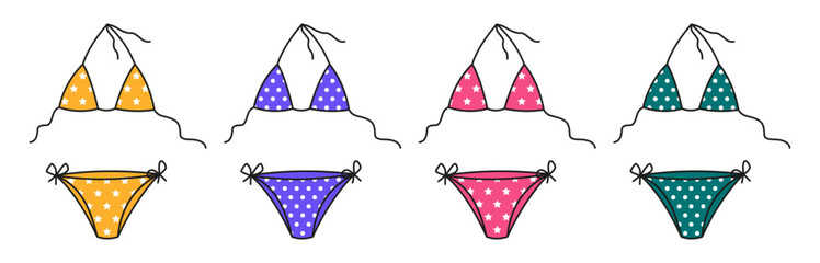 Colorful bikini set isolated on a white background. Bikini collection on a white backdrop