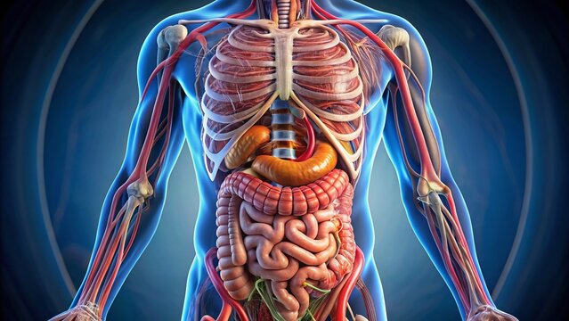 Panoramic View of Human Appendix Anatomy: Detailed Illustration of Vermiform Appendix Location and Structure