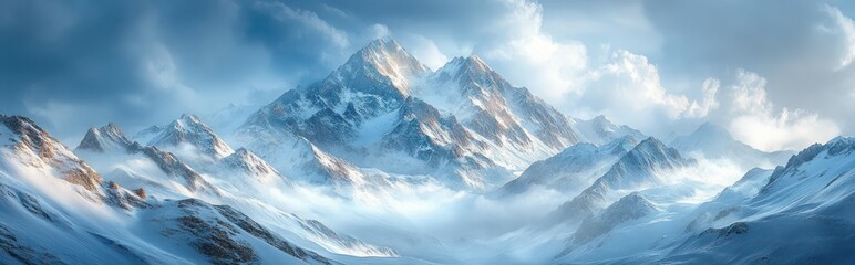 Fototapeta premium Majestic Snow Covered Mountains Dramatic Sky Scenic Landscape