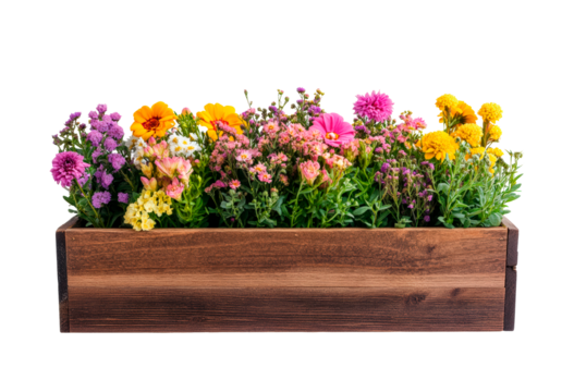 Bouquet colorful spring flowers in basket isolated on transparent background