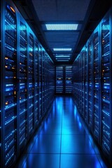Fototapeta premium Futuristic Server Room with Advanced Technology and Organized Data Infrastructure