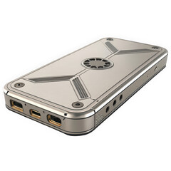 Sleek modern smartphone with a metallic finish, showcasing advanced design with multiple ports for connectivity. Perfect for tech enthusiasts and professionals.