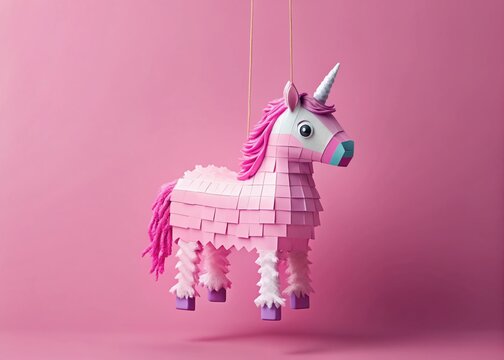 Pink Unicorn Piñata Silhouette Party Invitation Design -  Elegant Hanging Decoration - Powered by Adobe