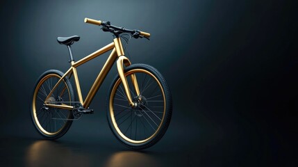 Fototapeta premium Sleek modern golden bicycle on dark background highlighting design and elegance