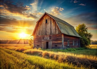 Obraz premium Rustic Vintage Barn, Farm Building, Countryside, Rural Landscape, Aged Wood