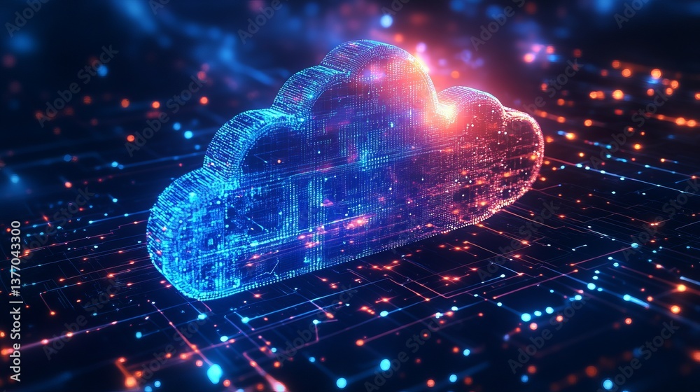 Poster digital cloud computing network technology abstract background futuristic data server innovation mod