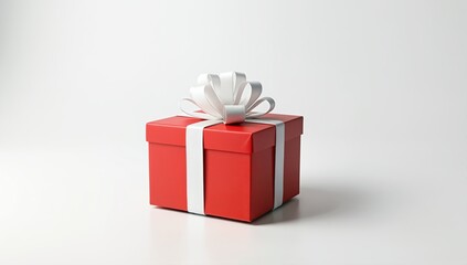 Obraz premium Bright Red Gift Box with White Ribbon and Bow on Clean Background