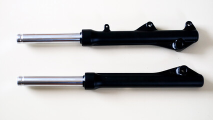 Motorcycle Front Shock Absorber on white background.           