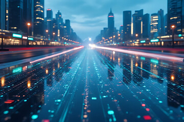 Fototapeta premium Dynamic light trails on urban streets at dusk cityscape photography modern environment