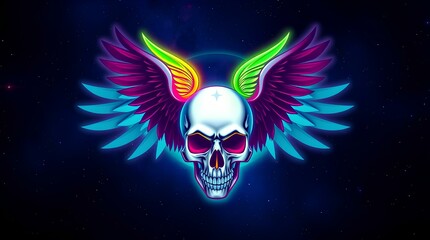 A white skull with neon rainbow wings in deep space
Electric fantasy merging color with darkness

