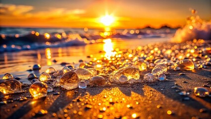 Obraz premium Sparkling Crystal Beach: Bokeh Effect, Shimmering Sands, Gemstones