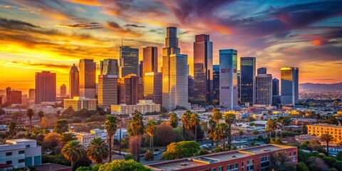 Stunning Downtown Los Angeles Skyline at Sunset - Cityscape Panorama