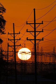 Sun between power towers