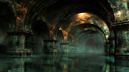 Naklejka premium Dark and eerie tunnel area evoking a sense of mystery and intrigue in a hypnotic abstract setting