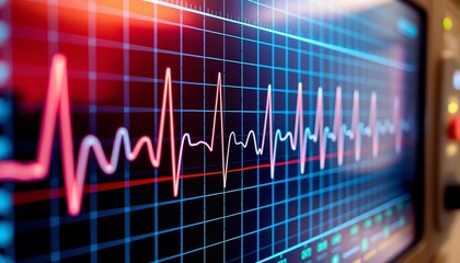 Close-up of ECG heartbeat tracing on medical monitor screen, vital signs, health
