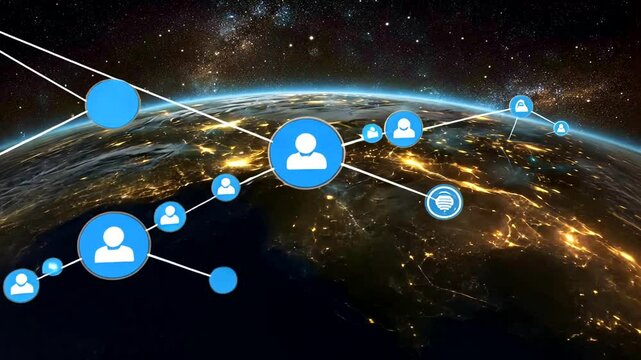 Digital network connections are illustrated above a glowing Earth, showcasing global communication trends.
