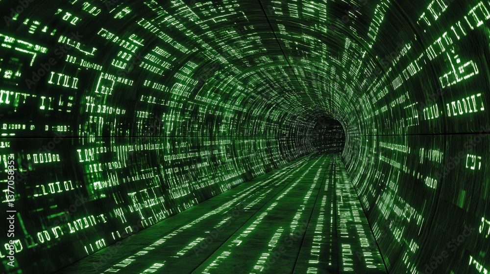 Poster abstract green digital tunnel futuristic technology background modern data stream lines code matrix 