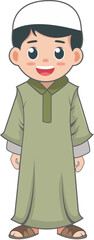 child wearing green muslim clothes