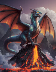 Majestic Iridescent Dragon on a Mountain Peak