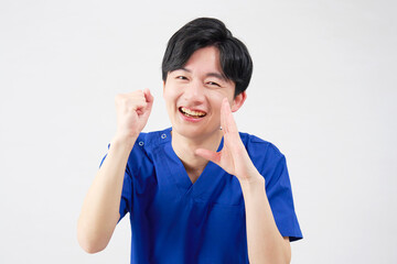 医者・看護師・歯科医師・介護士　男性　応援　白背景