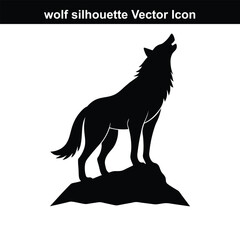 Simple vector illustration of a wolf and a dog in black and white silhouette.