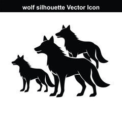 Simple vector illustration of a wolf and a dog in black and white silhouette.
