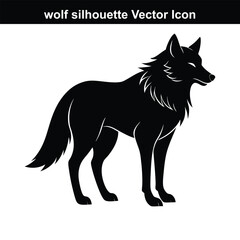 Simple vector illustration of a wolf and a dog in black and white silhouette.