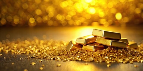 A glittering pile of gold nuggets and bars, bathed in warm light, symbolizes wealth and prosperity