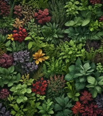 Collection of vibrant forest herbs and leafy greens,  natural world,  forest,  botany