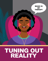  Serene Woman Listening to Music with Headphones - Mental Wellbeing, Relaxation, Emotional Support, Tuning Out Reality