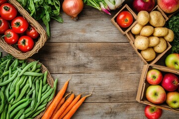 Fresh produce arrangement on rustic wooden surface
