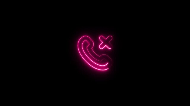 Neon sign of a telephone in purple hue animated. Neon sign of a telephone in purple hue on a black background.Telephone blue glowing neon