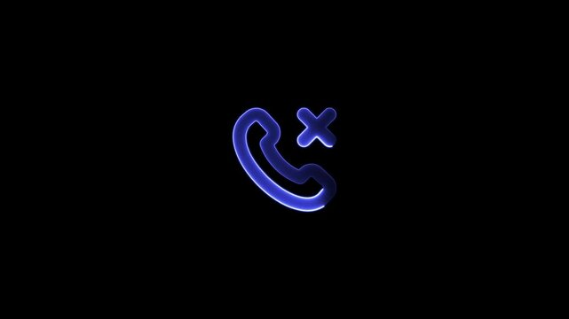 Neon sign of a telephone in purple hue animated. Neon sign of a telephone in purple hue on a black background.Telephone blue glowing neon