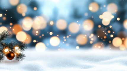 Fototapeta premium A serene and ethereal winter landscape with a soft, glowing light and blurred blue bokeh creating a sense of tranquility and wonder.