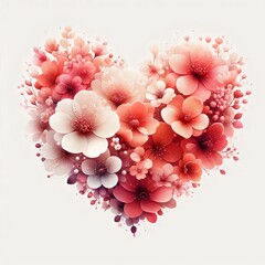 Fototapeta premium Artistic Heart Composition of Various Pink, Red and White Flowers, Isolated Floral Love Symbol