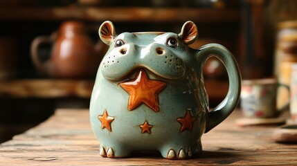 Hippo Mug with Star Design for Fun Holiday or Animal Themes