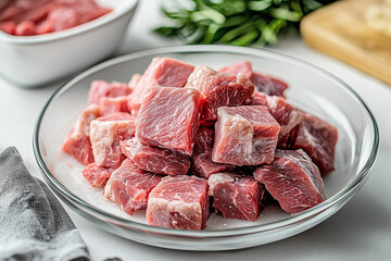 A plate of frozen meat on it