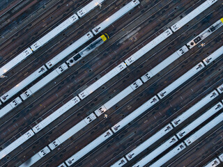 Aerial Close-Up of Trains on Tracks
