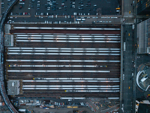 Aerial View of Train Yard and Surrounding Area