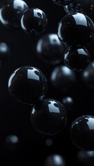 Black 3D Abstract Background with Floating Spheres Glossy Modern Wallpaper