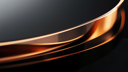 Abstract Smooth Curves and Glossy Surfaces in copper and gold against a Black Background, Dramatic Lighting Reflections Depth for a Futuristic, Innovative Aesthetic, background