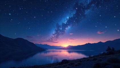 Naklejka premium Celestial landscape with twinkling stars on dark canvas, galaxy, celestial bodies